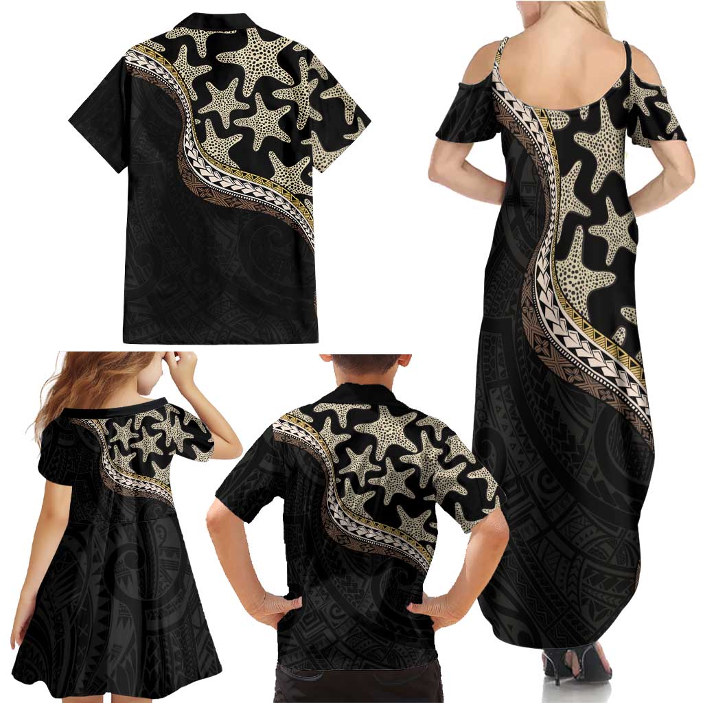 Beige Polynesian Starfish Unique Pattern Family Matching Summer Maxi Dress and Hawaiian Shirt LT01 - Polynesian Pride