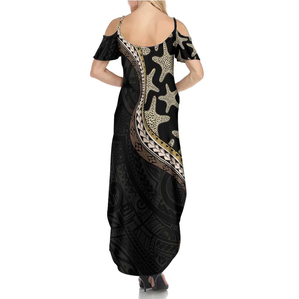 Beige Polynesian Starfish Unique Pattern Family Matching Summer Maxi Dress and Hawaiian Shirt LT01 - Polynesian Pride