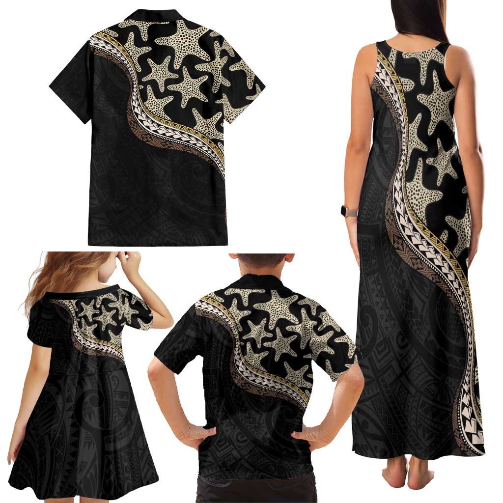 Beige Polynesian Starfish Unique Pattern Family Matching Tank Maxi Dress and Hawaiian Shirt LT01 - Polynesian Pride
