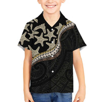 Beige Polynesian Starfish Unique Pattern Family Matching Tank Maxi Dress and Hawaiian Shirt LT01 Son's Shirt Beige - Polynesian Pride
