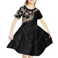 Beige Polynesian Starfish Unique Pattern Kid Short Sleeve Dress LT01 - Polynesian Pride