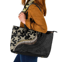Beige Polynesian Starfish Unique Pattern Leather Tote Bag LT01 Beige - Polynesian Pride