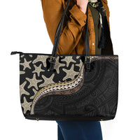 Beige Polynesian Starfish Unique Pattern Leather Tote Bag LT01 - Polynesian Pride