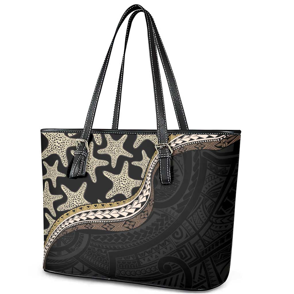 Beige Polynesian Starfish Unique Pattern Leather Tote Bag LT01 - Polynesian Pride