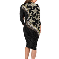 Beige Polynesian Starfish Unique Pattern Long Sleeve Bodycon Dress LT01 - Polynesian Pride