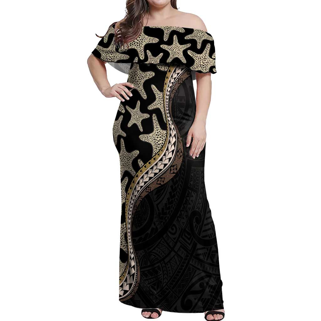 Beige Polynesian Starfish Unique Pattern Off Shoulder Maxi Dress LT01 Women Beige - Polynesian Pride