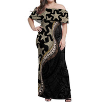 Beige Polynesian Starfish Unique Pattern Off Shoulder Maxi Dress LT01 Women Beige - Polynesian Pride
