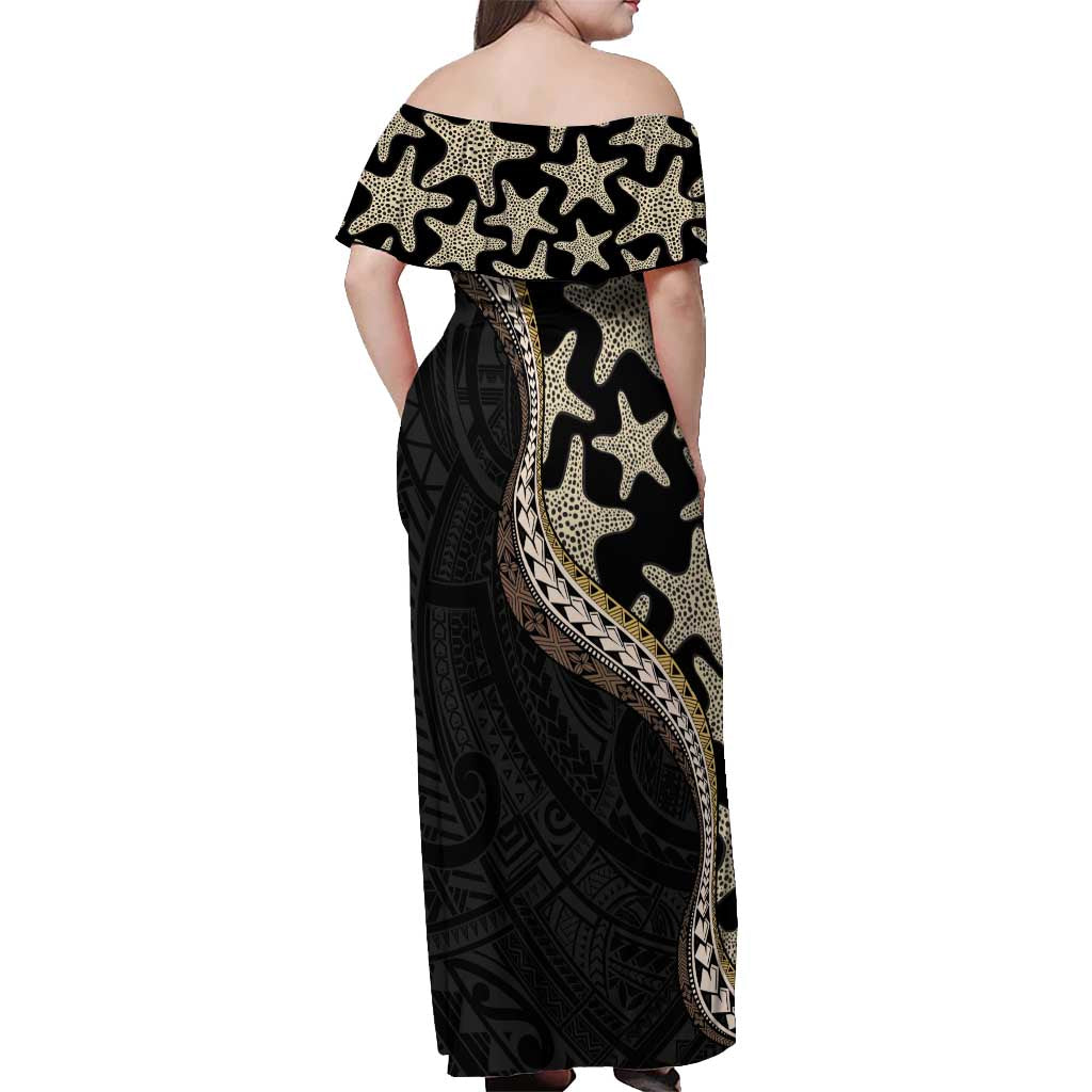 Beige Polynesian Starfish Unique Pattern Off Shoulder Maxi Dress LT01 - Polynesian Pride