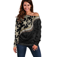 Beige Polynesian Starfish Unique Pattern Off Shoulder Sweater