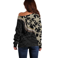 Beige Polynesian Starfish Unique Pattern Off Shoulder Sweater