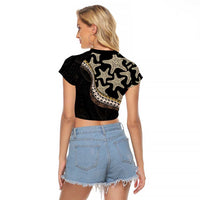 Beige Polynesian Starfish Unique Pattern Raglan Cropped T Shirt LT01 - Polynesian Pride