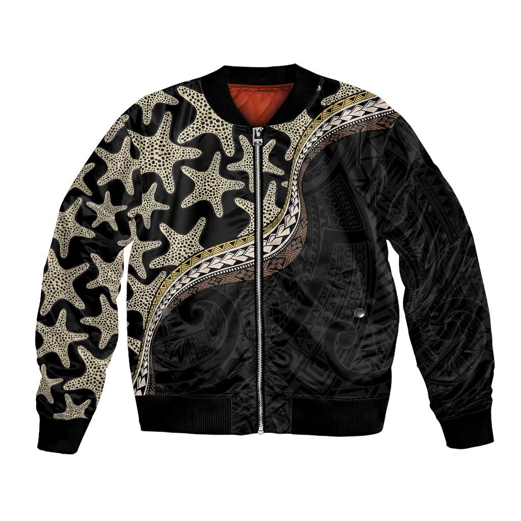 Beige Polynesian Starfish Unique Pattern Sleeve Zip Bomber Jacket LT01 Unisex Beige - Polynesian Pride