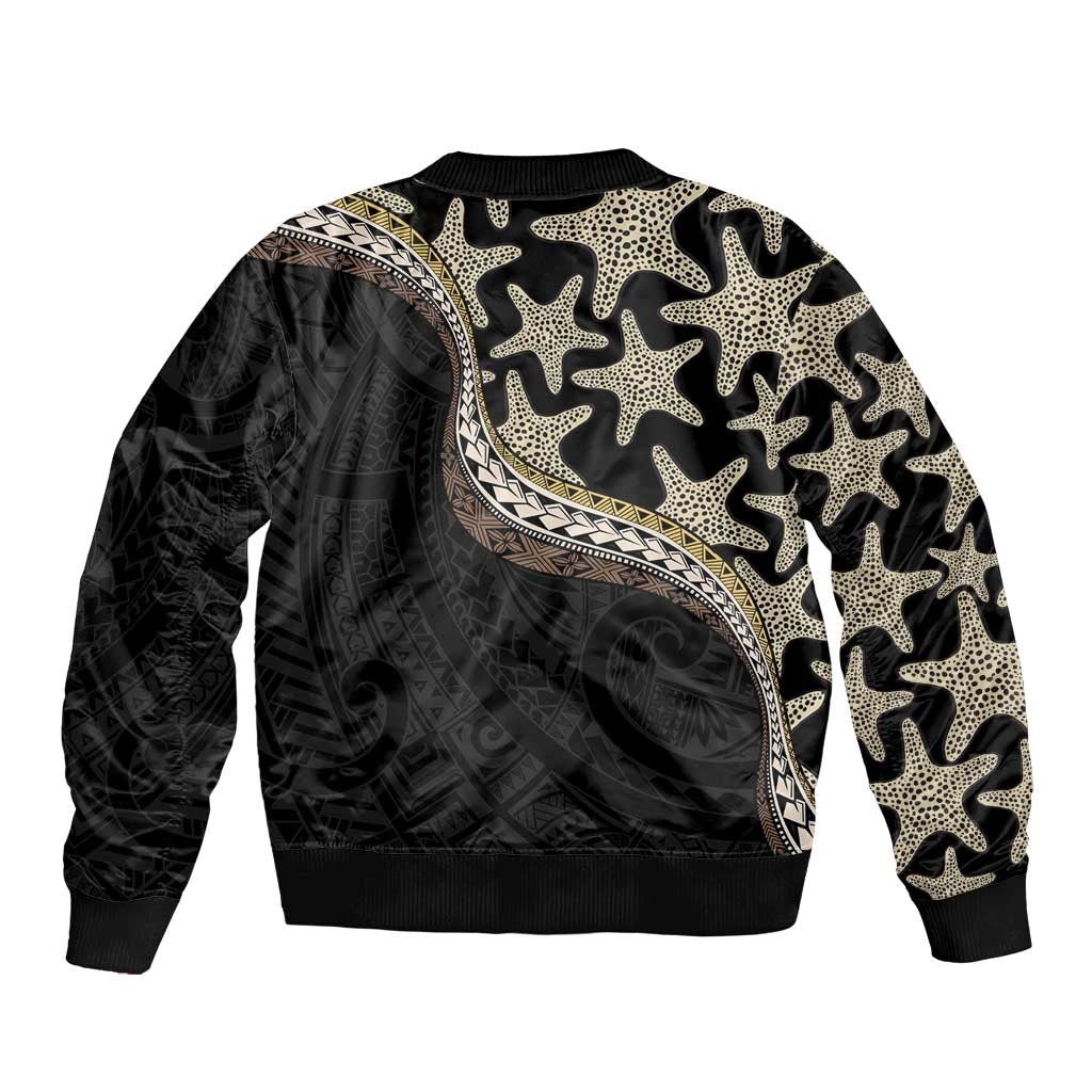 Beige Polynesian Starfish Unique Pattern Sleeve Zip Bomber Jacket LT01 - Polynesian Pride