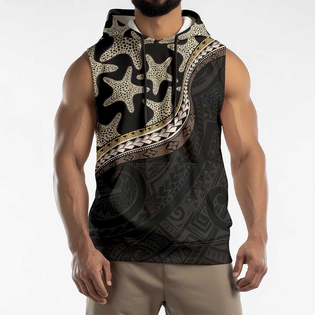 Beige Polynesian Starfish Unique Pattern Sleeveless Hoodie LT01 - Polynesian Pride