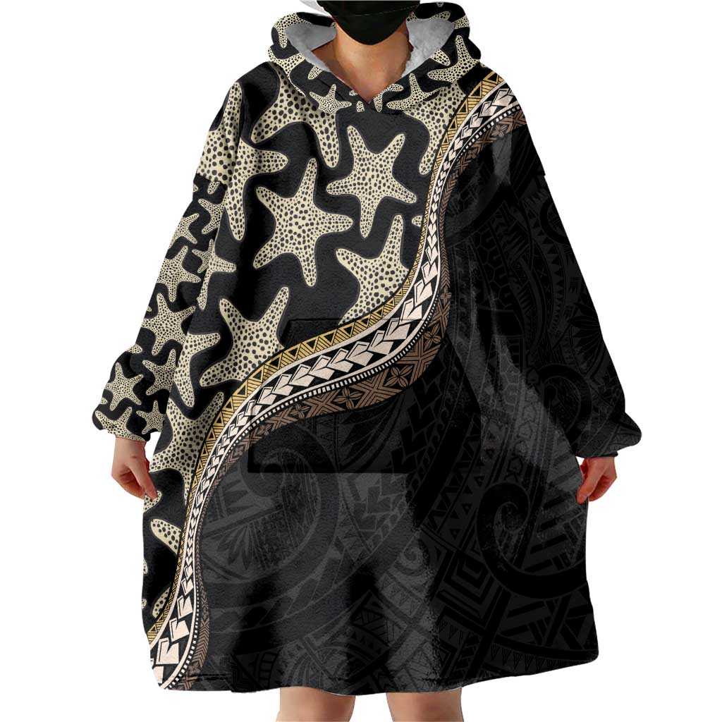 Beige Polynesian Starfish Unique Pattern Wearable Blanket Hoodie LT01 - Polynesian Pride