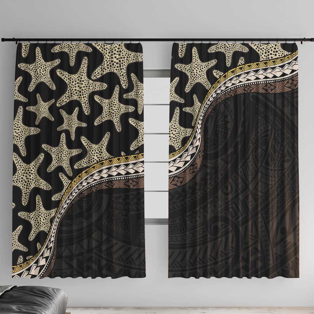 Beige Polynesian Starfish Unique Pattern Window Curtain LT01 With Hooks Beige - Polynesian Pride