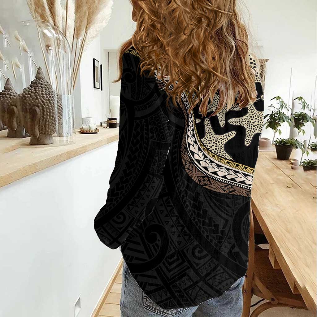 Beige Polynesian Starfish Unique Pattern Women Casual Shirt LT01 - Polynesian Pride