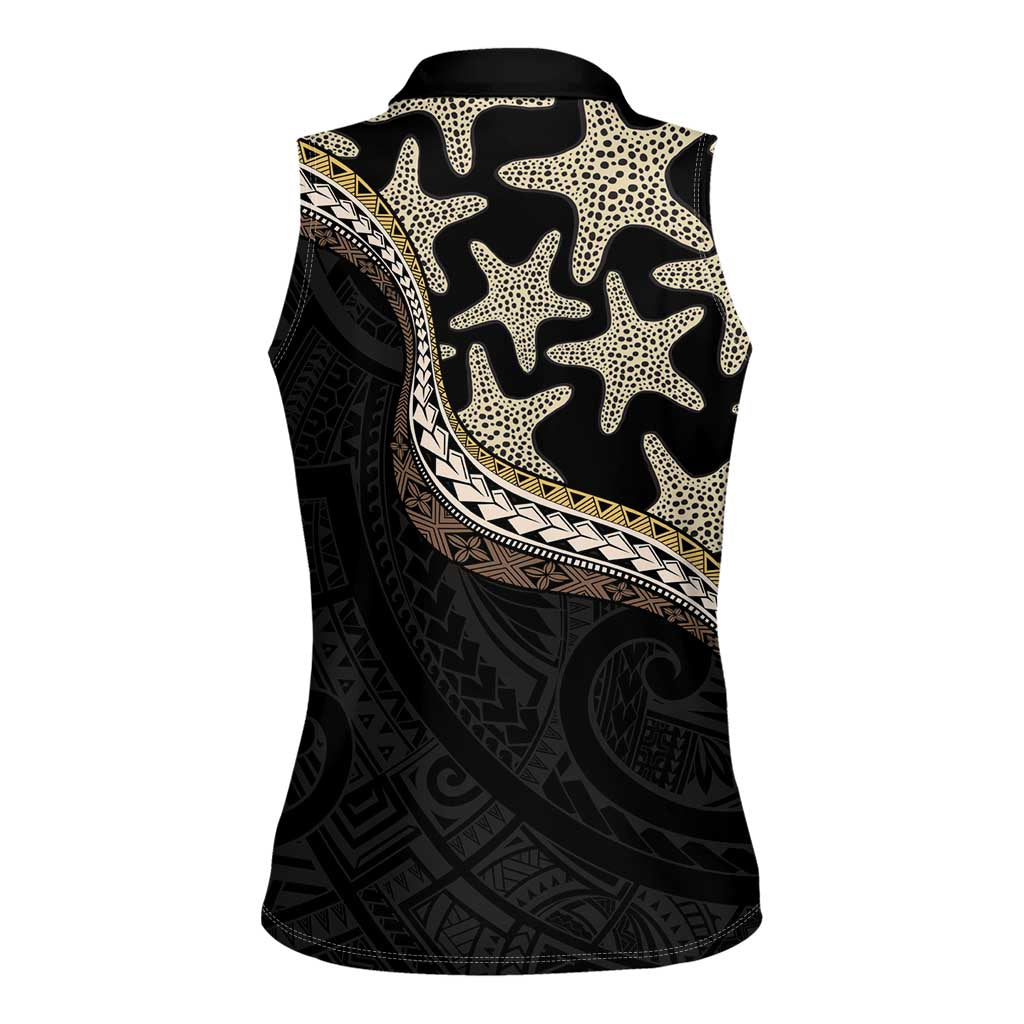 Beige Polynesian Starfish Unique Pattern Women Sleeveless Polo Shirt LT01 - Polynesian Pride