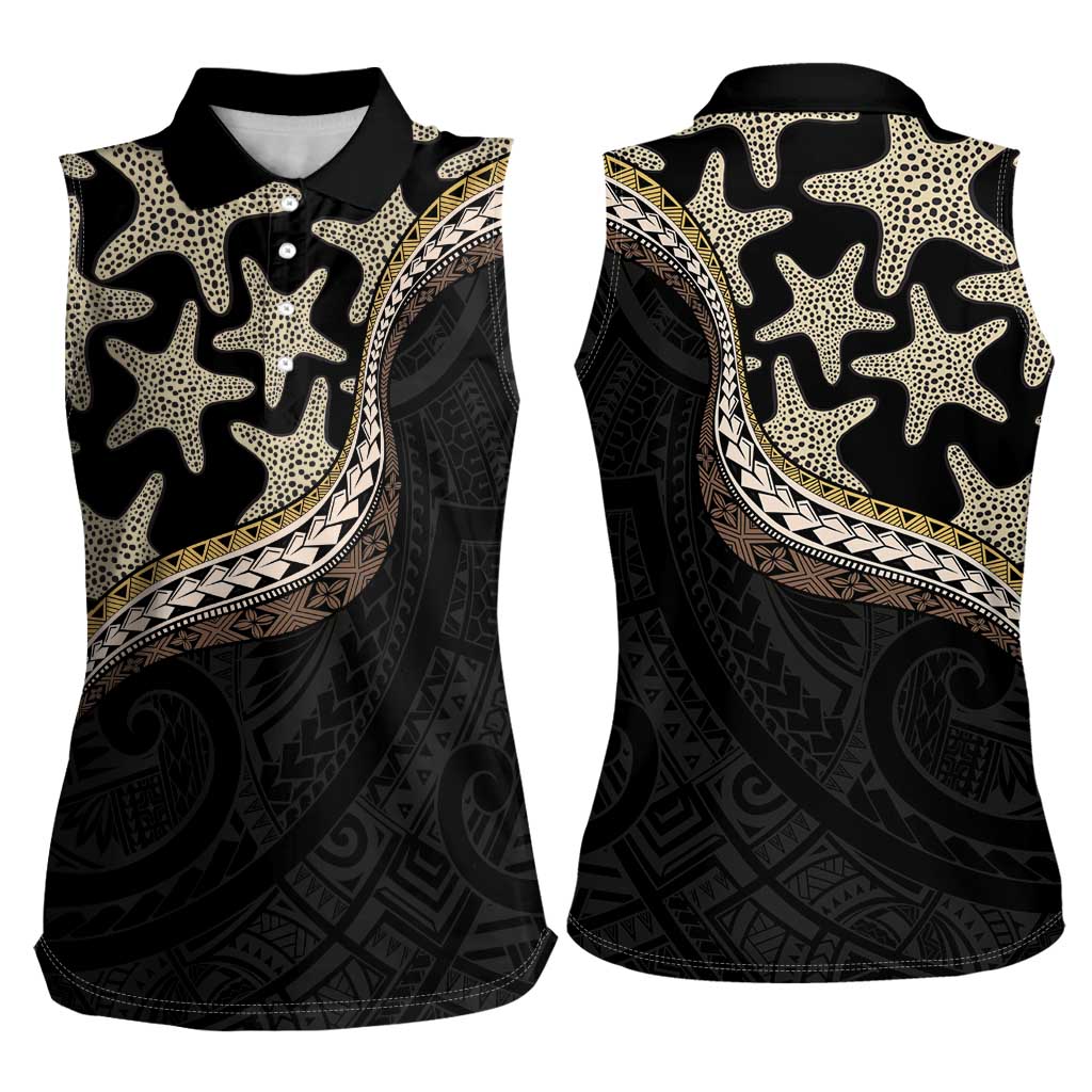 Beige Polynesian Starfish Unique Pattern Women Sleeveless Polo Shirt LT01 - Polynesian Pride