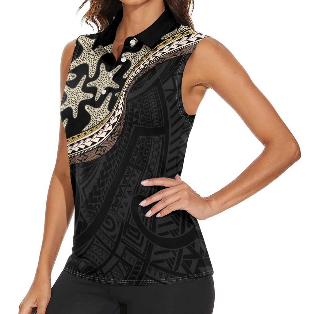 Beige Polynesian Starfish Unique Pattern Women Sleeveless Polo Shirt LT01 - Polynesian Pride