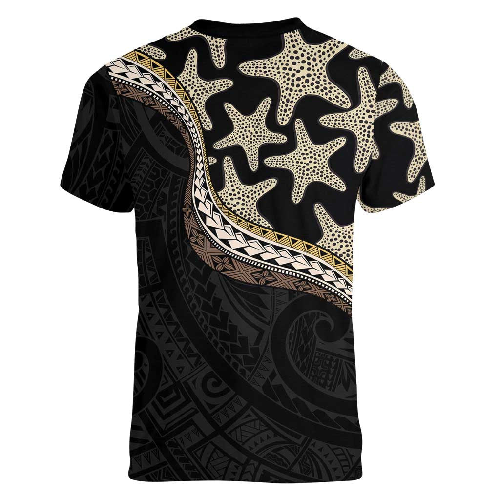 Beige Polynesian Starfish Unique Pattern Women V-Neck T-Shirt LT01 - Polynesian Pride