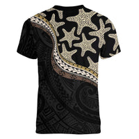 Beige Polynesian Starfish Unique Pattern Women V-Neck T-Shirt LT01 - Polynesian Pride