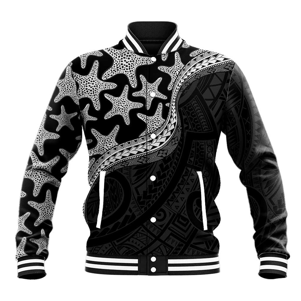 Monotone Polynesian Starfish Unique Pattern Baseball Jacket LT01 Unisex Black - Polynesian Pride