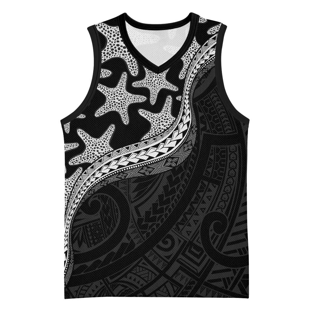 Monotone Polynesian Starfish Unique Pattern Basketball Jersey LT01 Unisex Black - Polynesian Pride