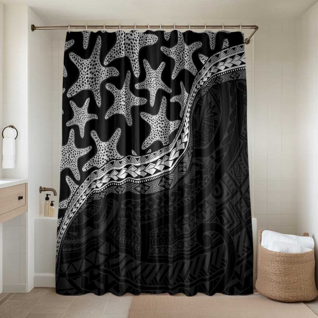 Monotone Polynesian Starfish Unique Pattern Bathroom Set LT01 Shower Curtain Only Black - Polynesian Pride