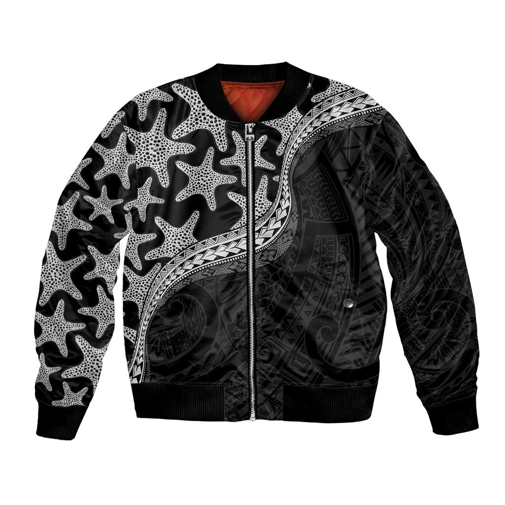Monotone Polynesian Starfish Unique Pattern Bomber Jacket LT01 Unisex Black - Polynesian Pride