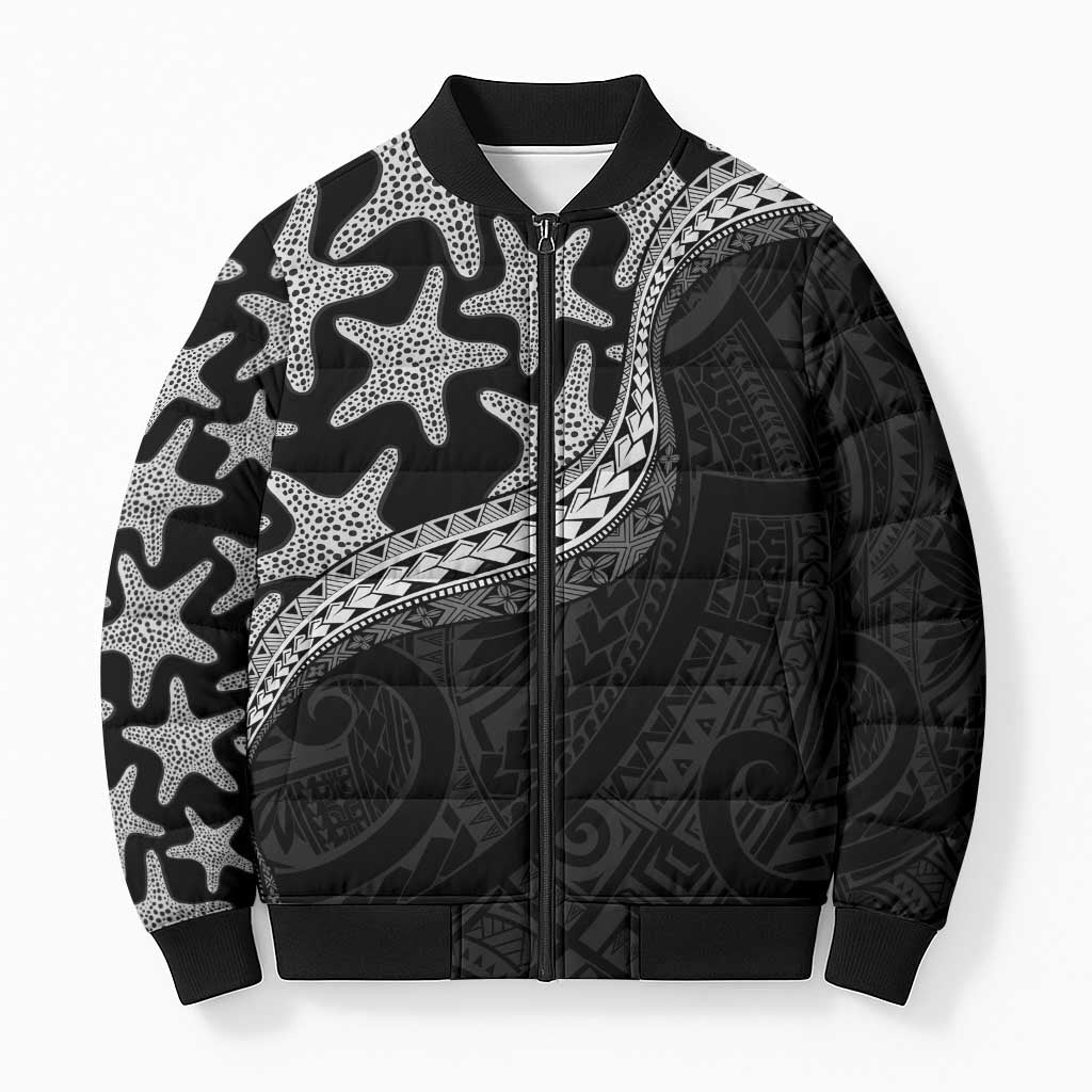 Monotone Polynesian Starfish Unique Pattern Bomber Puffer Jacket LT01 Unisex Black - Polynesian Pride