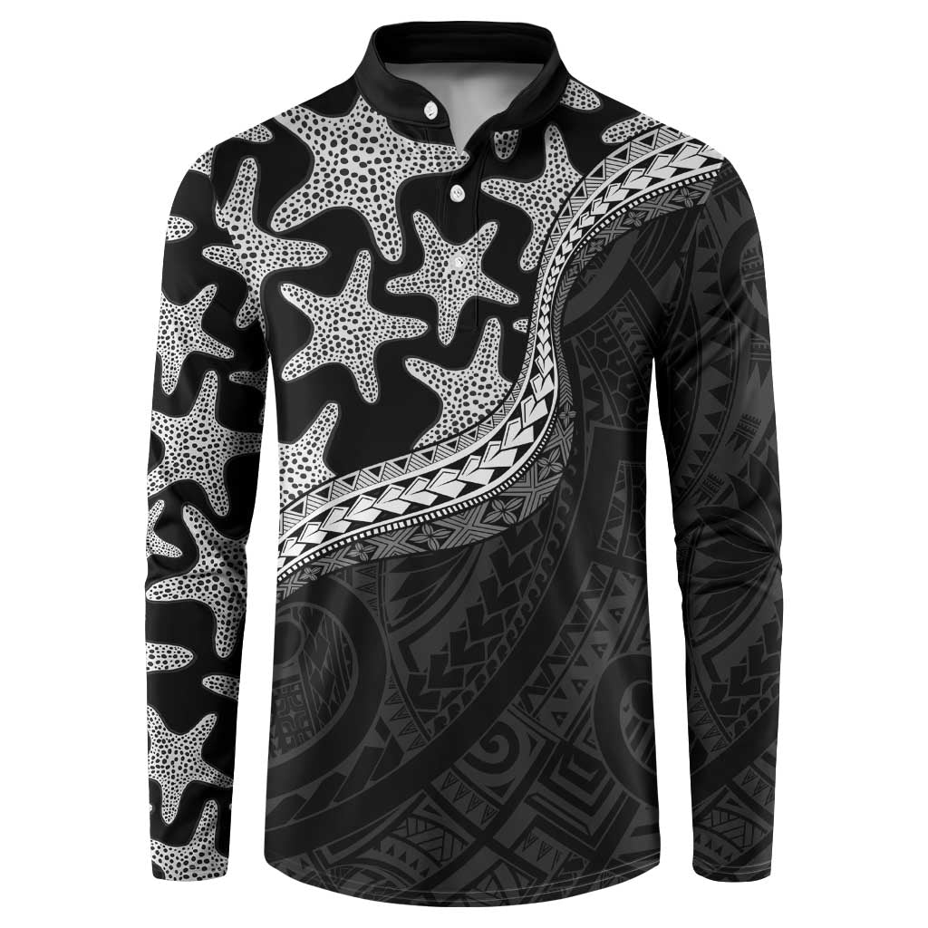 Monotone Polynesian Starfish Unique Pattern Button Sweatshirt LT01 Black - Polynesian Pride