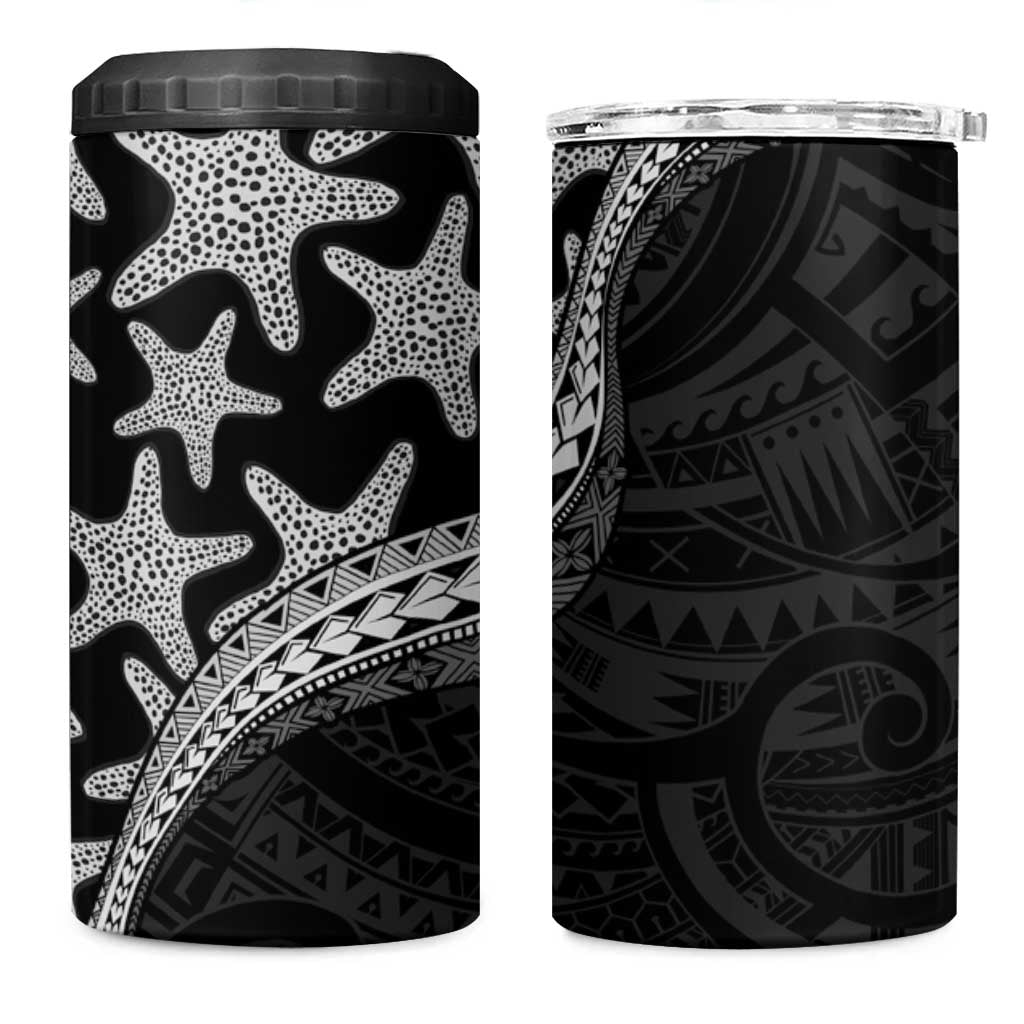 Monotone Polynesian Starfish Unique Pattern 4 in 1 Can Cooler Tumbler LT01 One Size: 16 oz Black - Polynesian Pride