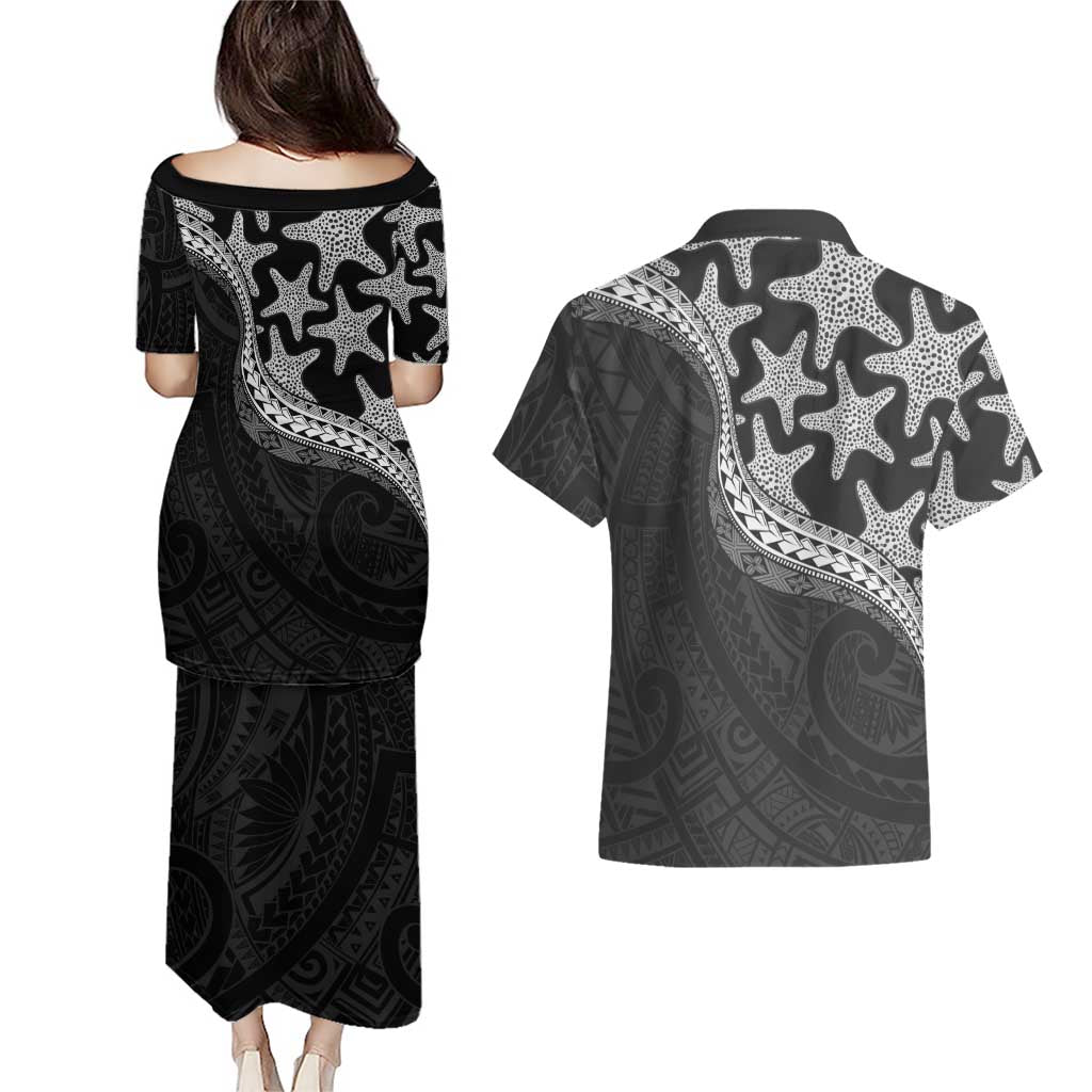 Monotone Polynesian Starfish Unique Pattern Couples Matching Puletasi and Hawaiian Shirt LT01 - Polynesian Pride