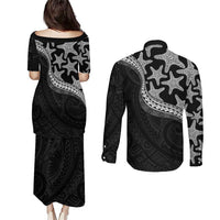 Monotone Polynesian Starfish Unique Pattern Couples Matching Puletasi and Long Sleeve Button Shirt LT01 - Polynesian Pride