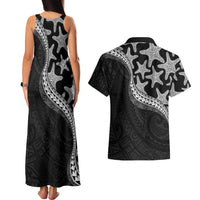 Monotone Polynesian Starfish Unique Pattern Couples Matching Tank Maxi Dress and Hawaiian Shirt LT01 - Polynesian Pride