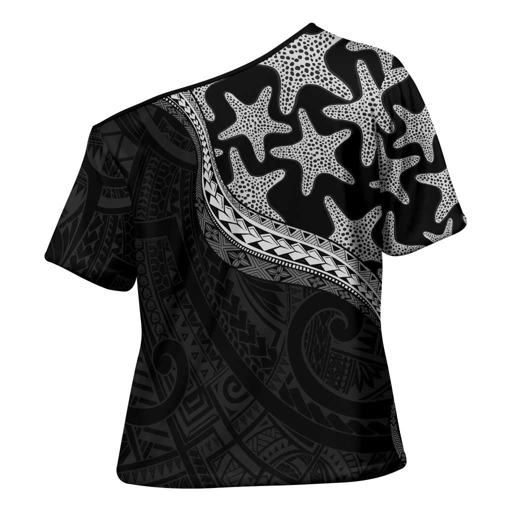 Monotone Polynesian Starfish Unique Pattern Cross Shoulder Shirt LT01 - Polynesian Pride