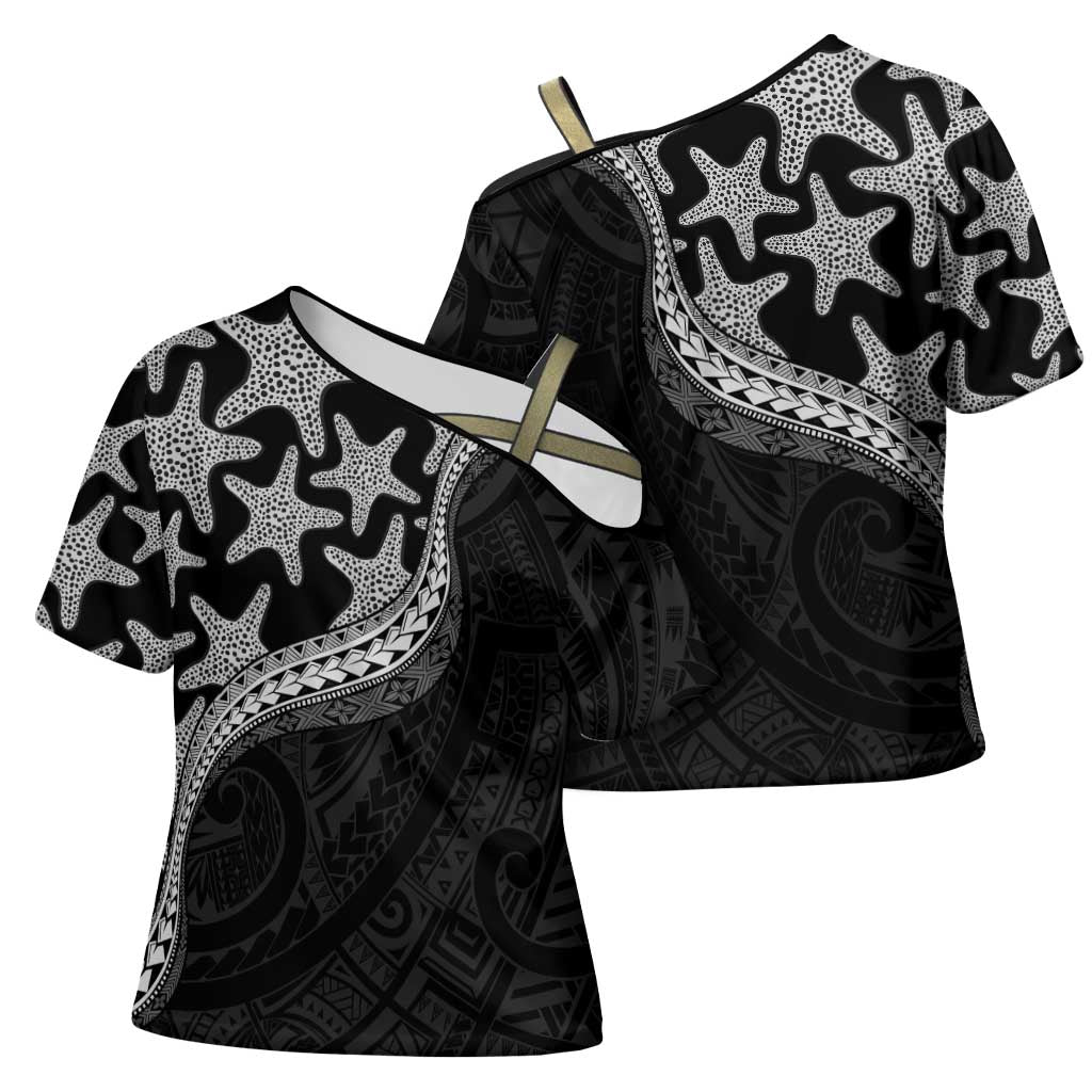 Monotone Polynesian Starfish Unique Pattern Cross Shoulder Shirt LT01 - Polynesian Pride