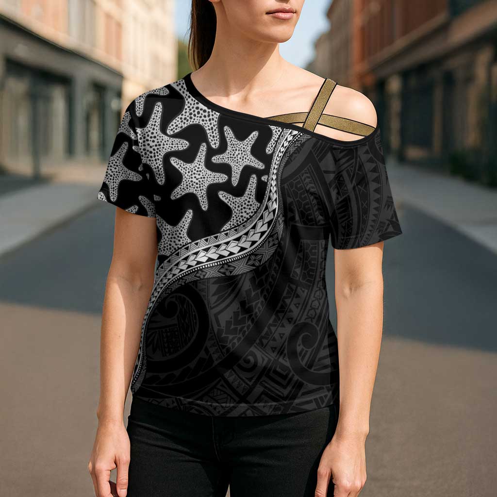 Monotone Polynesian Starfish Unique Pattern Cross Shoulder Shirt LT01 - Polynesian Pride