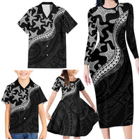 Monotone Polynesian Starfish Unique Pattern Family Matching Long Sleeve Bodycon Dress and Hawaiian Shirt LT01 - Polynesian Pride