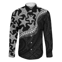 Monotone Polynesian Starfish Unique Pattern Family Matching Off The Shoulder Long Sleeve Dress and Hawaiian Shirt LT01 Dad's Shirt - Long Sleeve Black - Polynesian Pride