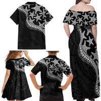 Monotone Polynesian Starfish Unique Pattern Family Matching Off Shoulder Maxi Dress and Hawaiian Shirt LT01 - Polynesian Pride