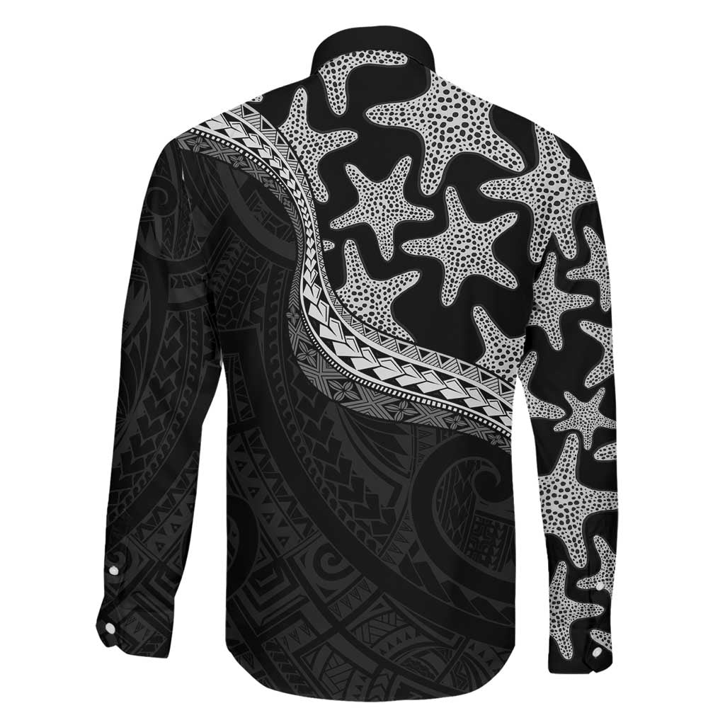 Monotone Polynesian Starfish Unique Pattern Family Matching Off Shoulder Short Dress and Hawaiian Shirt LT01 - Polynesian Pride