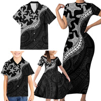 Monotone Polynesian Starfish Unique Pattern Family Matching Short Sleeve Bodycon Dress and Hawaiian Shirt LT01 - Polynesian Pride