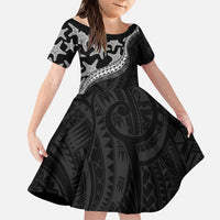 Monotone Polynesian Starfish Unique Pattern Family Matching Summer Maxi Dress and Hawaiian Shirt LT01 Daughter's Dress Black - Polynesian Pride