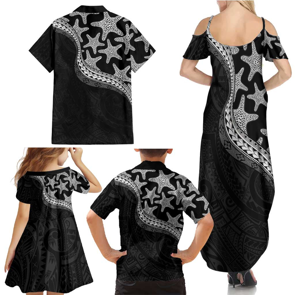Monotone Polynesian Starfish Unique Pattern Family Matching Summer Maxi Dress and Hawaiian Shirt LT01 - Polynesian Pride