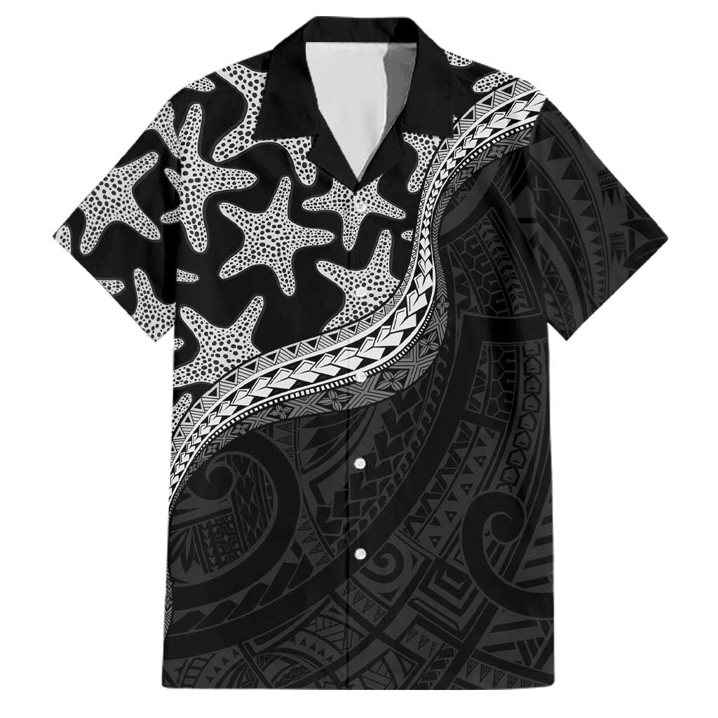 Monotone Polynesian Starfish Unique Pattern Family Matching Summer Maxi Dress and Hawaiian Shirt LT01 Dad's Shirt - Short Sleeve Black - Polynesian Pride