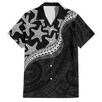 Monotone Polynesian Starfish Unique Pattern Family Matching Summer Maxi Dress and Hawaiian Shirt LT01 Dad's Shirt - Short Sleeve Black - Polynesian Pride