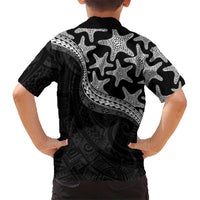 Monotone Polynesian Starfish Unique Pattern Family Matching Tank Maxi Dress and Hawaiian Shirt