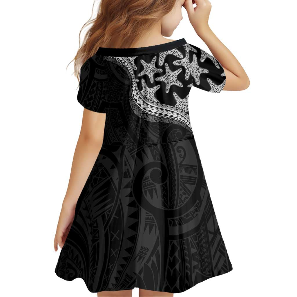 Monotone Polynesian Starfish Unique Pattern Family Matching Tank Maxi Dress and Hawaiian Shirt